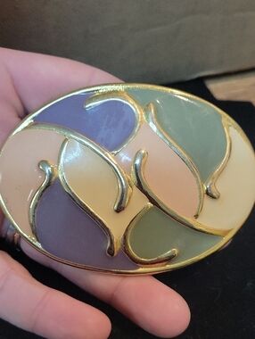 Gold-Trim Multicolor Enamel Women's Brooch - Pastel Pink, Lavender & Sage